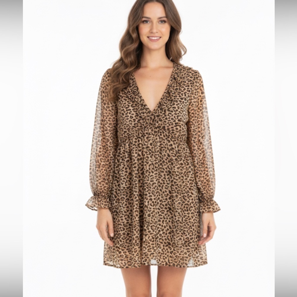 Kori America Pink Blush Taupe Leopard Print Chiffon size small Dress